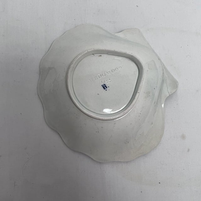 Antique circa 1905 blue and white shell relish dish by Wedgwood. Marked on bottom, "H" on reverse indicates the year 1905.