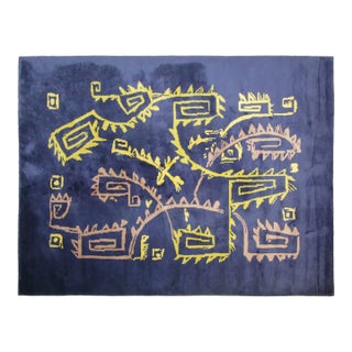 Vintage Andean Rug With Amaru Motif in Indigo and Ochre - Rug & Kilim For Sale