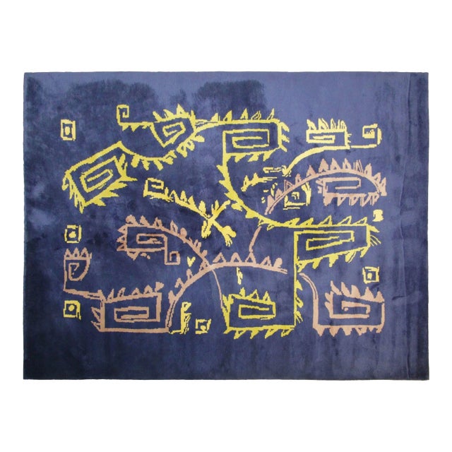 Vintage Andean Rug With Amaru Motif in Indigo and Ochre - Rug & Kilim For Sale