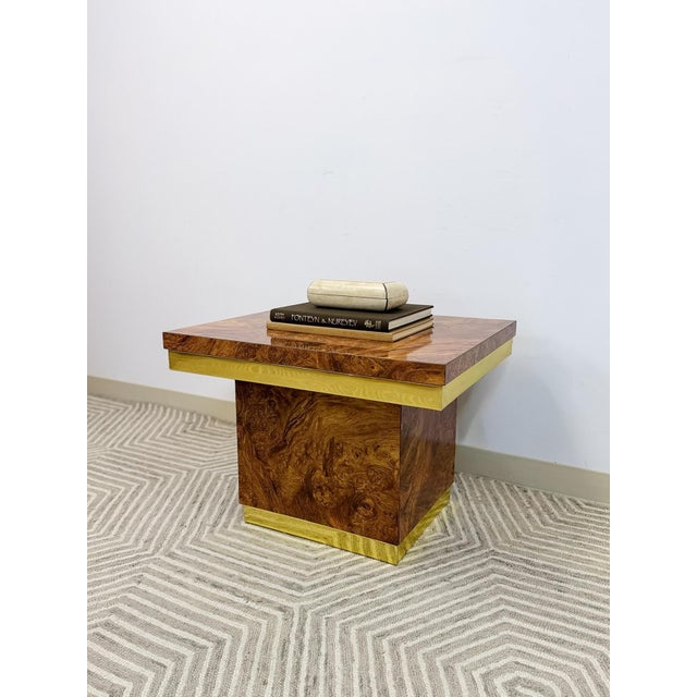 Mid 20th Century Mid 20th Century Milo Baughman Style Burlwood Brass Trim Side Table Vintage MCM Postmodern Accent For Sale - Image 5 of 11