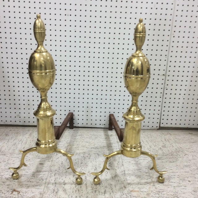 1940s Brass Lemon Top Andirons - a Pair For Sale - Image 5 of 5
