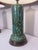 Vintage Mid Century Hollywood Regency Drip Glaze Ceramic Aqua, Brass & Gold Leaf Shaded Table Lamps, a Pair For Sale - Image 11 of 18
