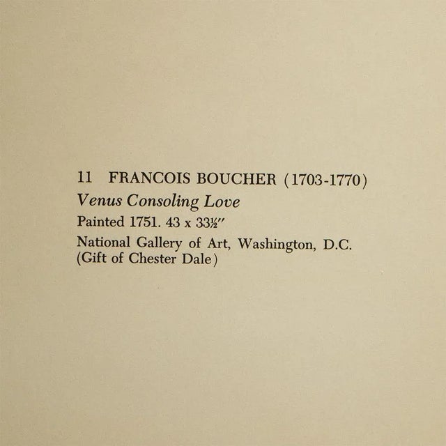 1950s 1955 After Francois Boucher "Venus Consoling Love", Large Vintage Full-Color Print For Sale - Image 5 of 8