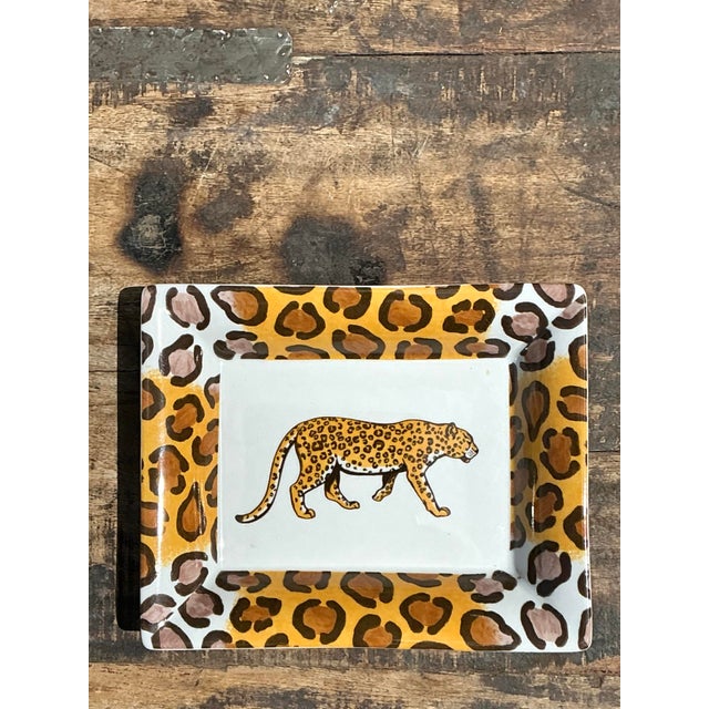 Vintage French Patricia Derouboix Limoges Cheetah Ceramic Tray For Sale - Image 10 of 12