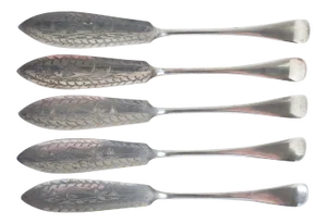 Antique Engraved Silverplate Fish Knives - Set of 5