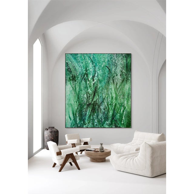 Abstract Contemporary Abstract Oil on Canvas "Grasswater" by Reiner Heidorn For Sale - Image 3 of 5