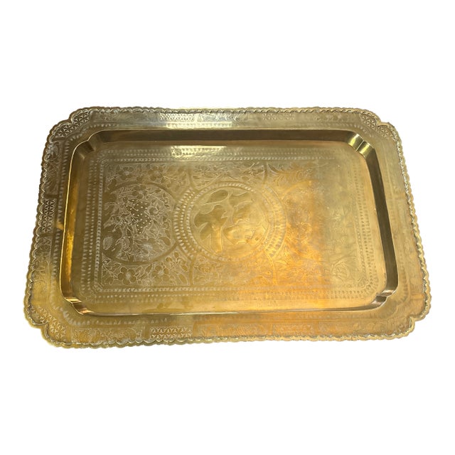Large Mid Century Chinese Brass Tray For Sale