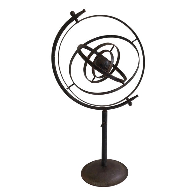 1950s Iron Armillary or Rotating Sphere on Metal Base For Sale