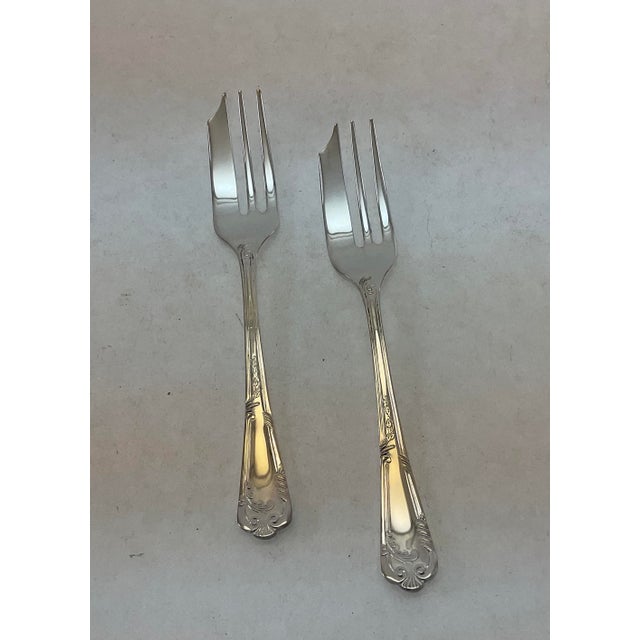 Frank Cobb & Co New 1980s Silver Plated 12 Pastry Forks Set , La Regence For Sale - Image 4 of 17