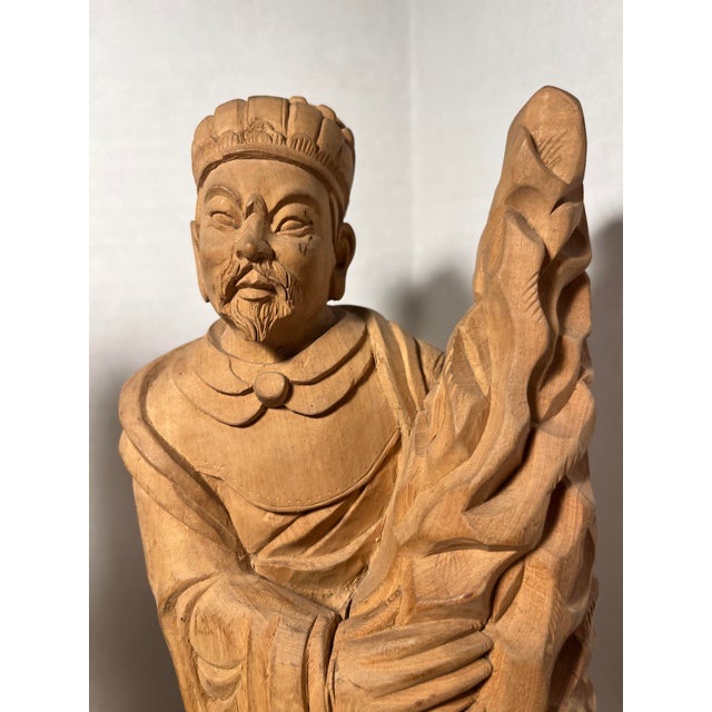 1940s 1940s Republic Era Chinese Hand Carved Wood Immortals Statues- Set of 4 For Sale - Image 5 of 12