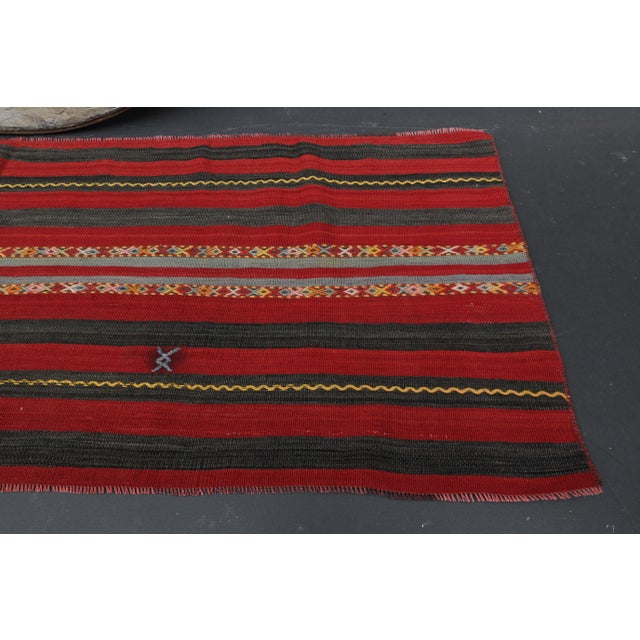 Vintage Turkish Oushak Handmade Wool Cotton Black Red Runner Rug For Sale - Image 9 of 11