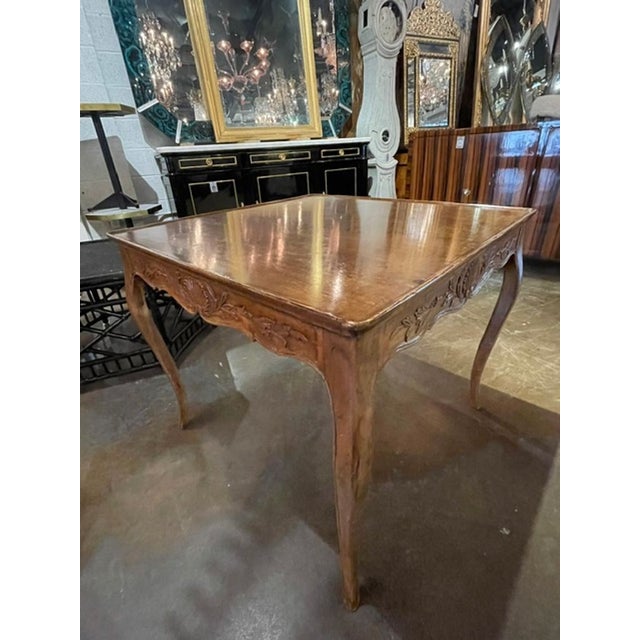 Wood Vintage French Provincial Carved Walnut Games Table For Sale - Image 7 of 9