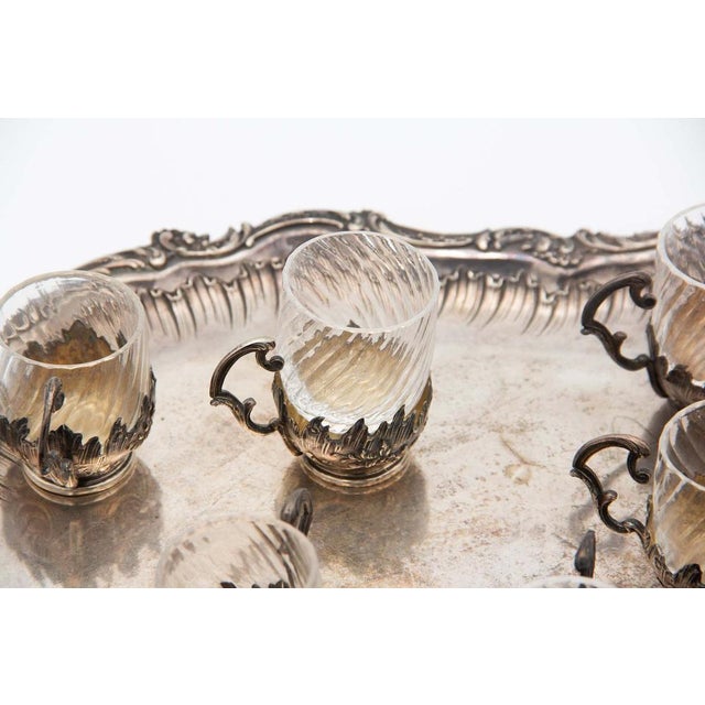 Silver and Glass Cups with Tray, Set of 8, in Good conditions.