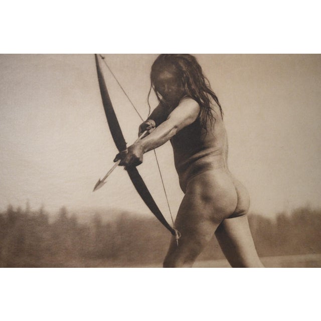 Native American Edward S. Curtis "The Bowman" 1916 Photogravure on Gampi Tissue, Plate 365, Nootka Archer, Cardozo Collection For Sale - Image 3 of 8