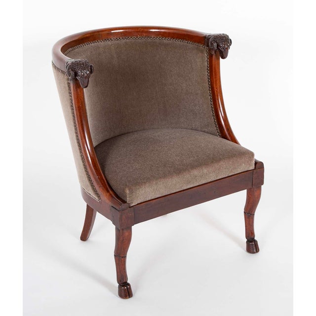 Pair of French Empire mahogany ram's head armchairs attributed to celebrated French furniture maker Jacob Desmalter ( 1770...