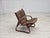1970s, Norwegian lounge chair. Brown furniture leather, bent wood, canvas. Original good condition: no smells, no stains...