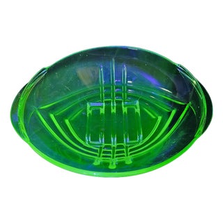 Art Deco Green Uranium Glass Serving Dish from Stölzle Heřmanova Huť, 1920s For Sale