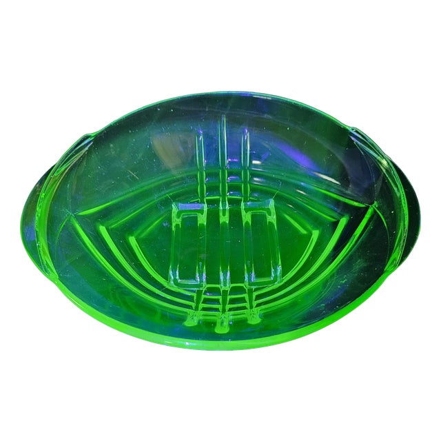 Art Deco Green Uranium Glass Serving Dish from Stölzle Heřmanova Huť, 1920s For Sale