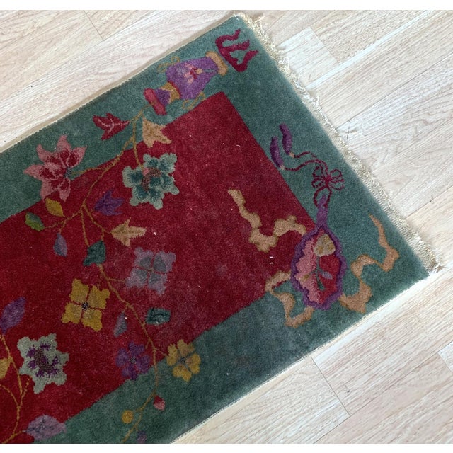 Art Deco 1920s, Handmade Antique Art Deco Chinese Rug 2.2' X 4.1' For Sale - Image 3 of 6