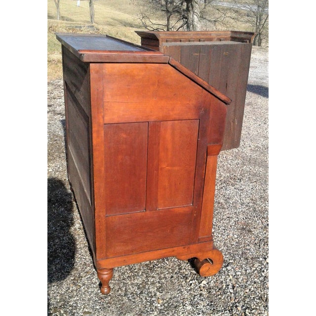 Wood 1850s Antique 2 Piece Cherry Curly Maple Slant Front Secretary Desk With Bookcase Top For Sale - Image 7 of 18