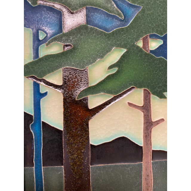 Motawi Tileworks Tile Triptych "Pine Landscape" in Dard Hunter Oak Frame For Sale In San Francisco - Image 6 of 13