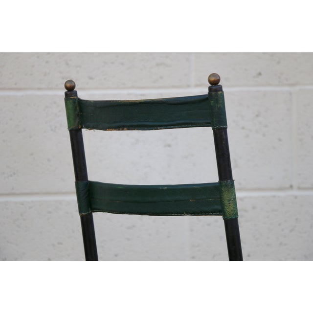 Pair of Jacques Adnet Distressed Green Leather & Black Metal Dining Chairs, France 1950s For Sale - Image 15 of 18
