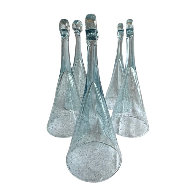 Vintage Blown Glass Decanter and Glassware in Blue Bubble Glass by Biot, 1970s, Set of 11 For Sale - Image 7 of 11