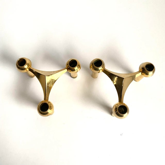 Metal Mid Century Nagel Candle Holders in Brass a Pair MCM Vintage 1960s For Sale - Image 7 of 12