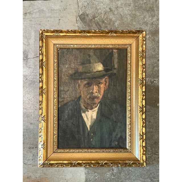 Vintage Framed Oil Portrait on Canvas For Sale - Image 4 of 13
