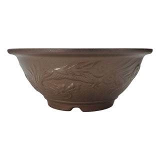 Japanese Tokoname Style Dragon Relief Bonsai Pot 13.5" For Sale