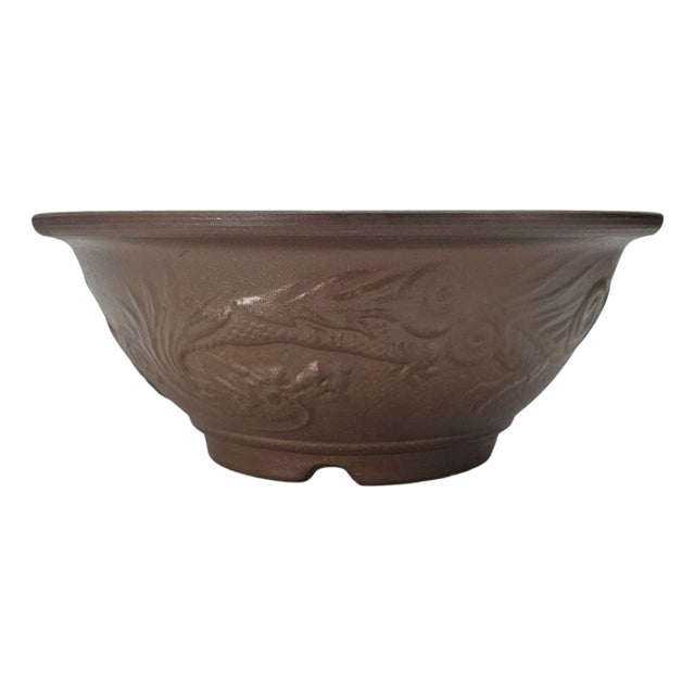 Japanese Tokoname Style Dragon Relief Bonsai Pot 13.5" For Sale