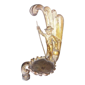 18thc French Louis XVI Gilt Bronze Wall Mount Rococo Sculpture - Fisherman Boy Riding the Waves and Fishing