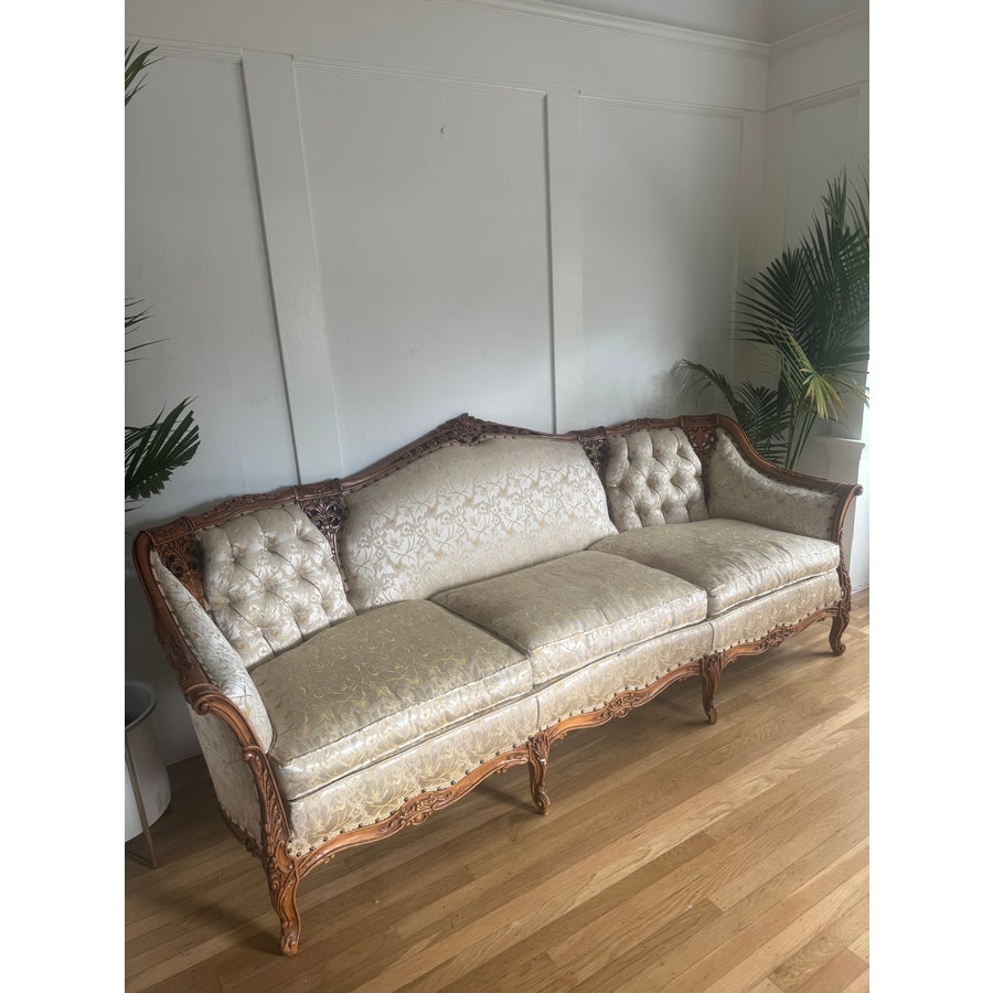 Vintage 1960s French Provincial Carved Wood Tufted Sofa – Custom