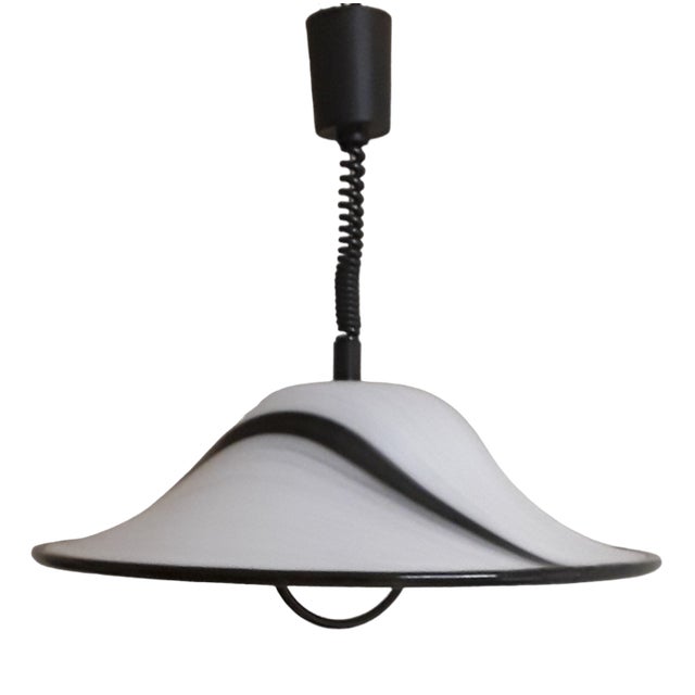 Vintage German Height-Adjustable Ceiling Lamp in White and Black Plastic from Aro Leuchten, 1980s For Sale