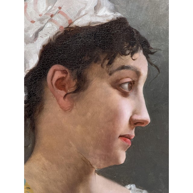 After Emile Pinchart, Profile Portrait of a Woman, 1800s, Oil Painting on Canvas, Framed For Sale - Image 9 of 12