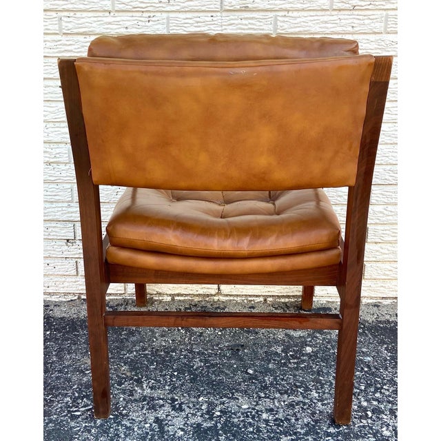 Vintage Mid Century Modern Leather and Wood Arm Chair by Kt Furniture