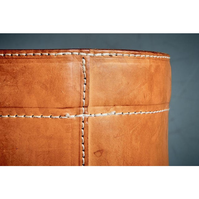 Paper Basket in Cognac Leather with White Stitching, Denmark, 1960s For Sale - Image 6 of 10