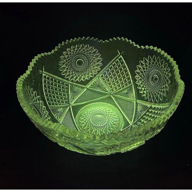 Manganese Glow EAPG 14" Massive Punch Bowl Hobstar / Whirling Star This massive 10lb EAPG master bowl is the ultimate...