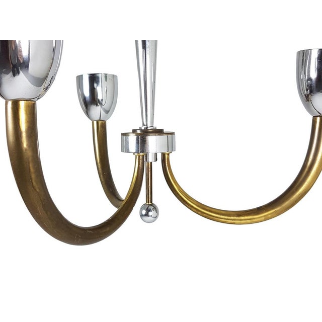 Mid-Century Modern Vintage Italian Brass and Chrome Plated Metal Pendant Lamp, 1940s For Sale - Image 3 of 10