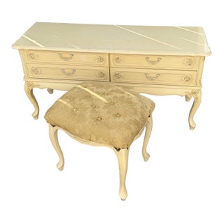 Fresh Provincial Vanity Set With Stool and Mirror For Sale