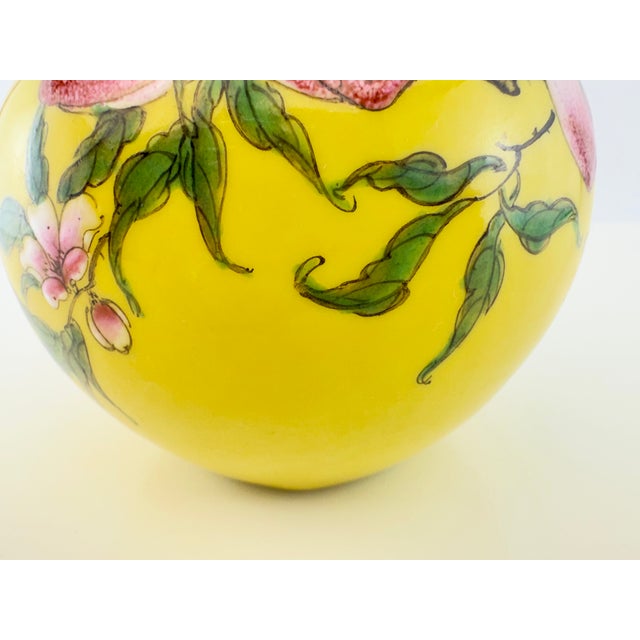 Mid 20th Century Vintage Chinese Yellow Famille Rose Monkey & Peach Porcelain Vase For Sale - Image 5 of 12