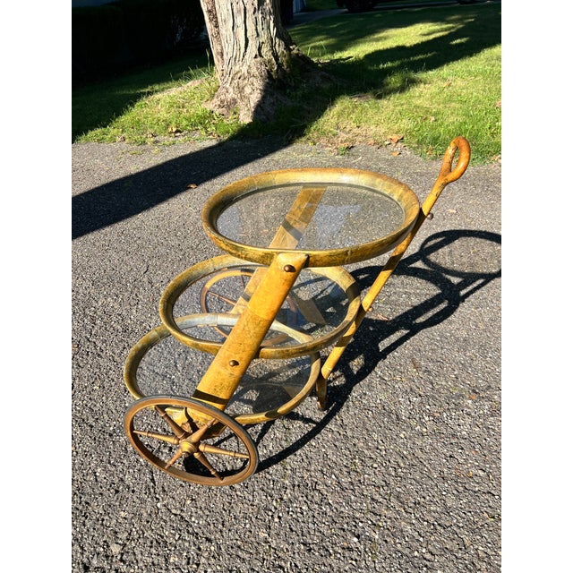 Gold 1950s Italian Aldo Tura Model 640 Goatskin Three-Tier Bar Cart For Sale - Image 8 of 11