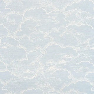 Sample - Schumacher Kumo Village Fabric in Sky For Sale