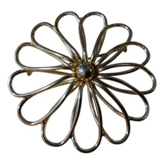 Large Bulky Vintage Gold Tone Atomic Spiral Brooch: 1960s Mid Century Pin Brooch For Sale