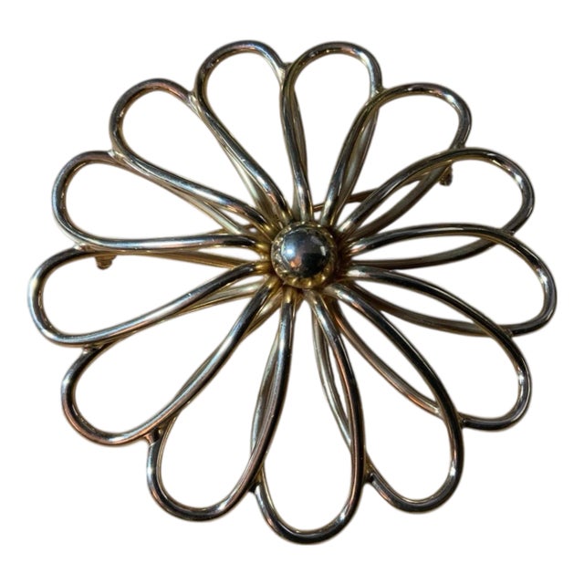 Large Bulky Vintage Gold Tone Atomic Spiral Brooch: 1960s Mid Century Pin Brooch For Sale