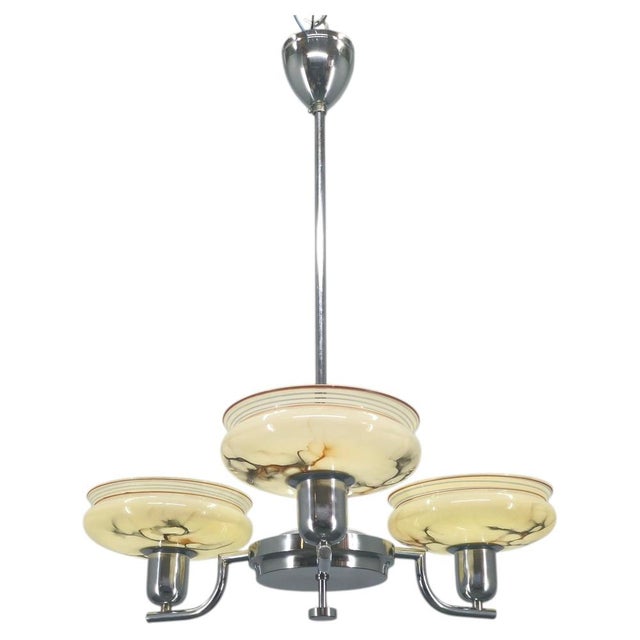 Art Deco Chandelier from Napako in Chrome & Marble Glass, 1930s For Sale - Image 15 of 15
