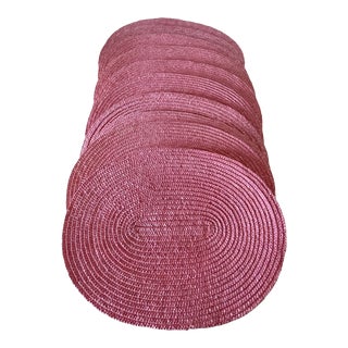 Vintage Pink Oval Woven Raffia Placements - Set of 10 For Sale