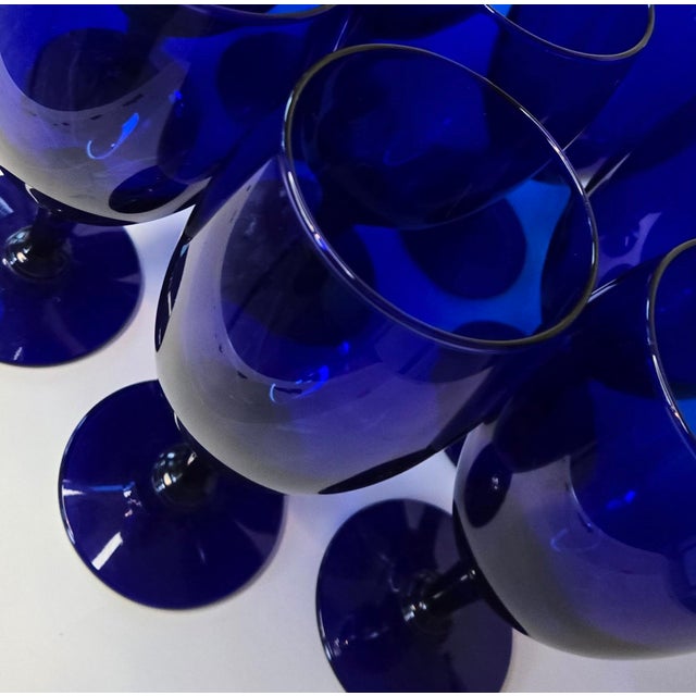 Vintage 90s Cobalt Goblets- Set of 8 For Sale - Image 6 of 10
