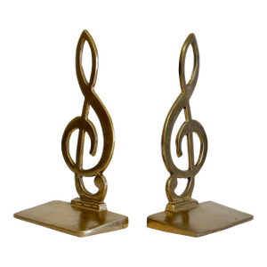 Vintage Brass Treble Clef Bookend Pair