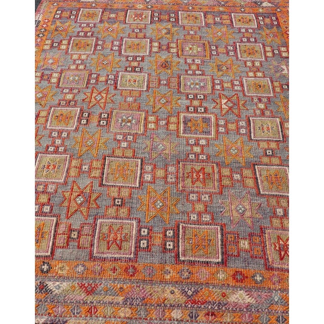 Tribal Vintage Turkish Kilim Rug With Intricate Geometric Motifs and Vibrant Hues 6'0 X 8'4 For Sale - Image 3 of 10